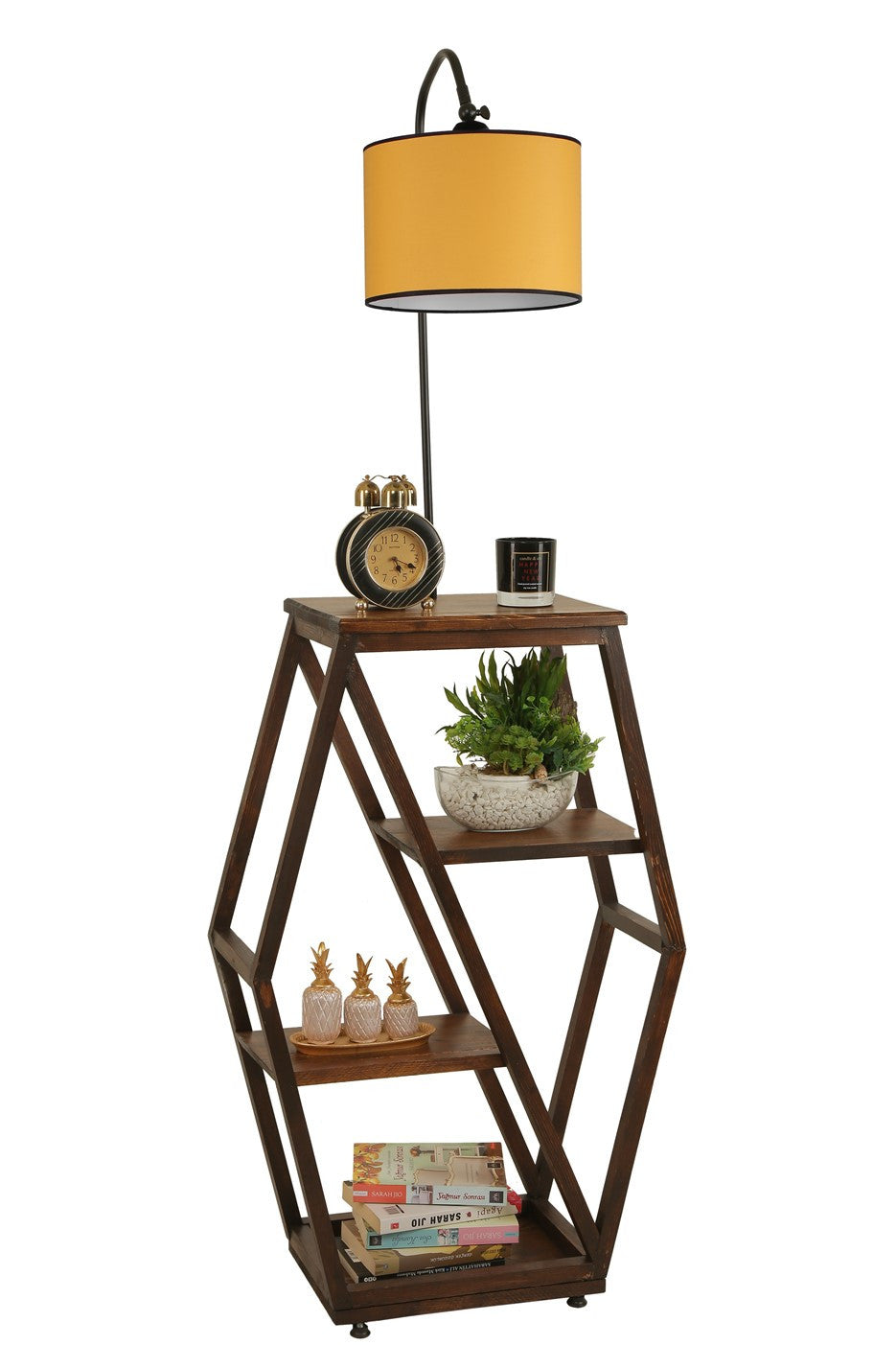 Candeeiro de Pé – 165 cm – Amarelo – Metal e Madeira de Fir