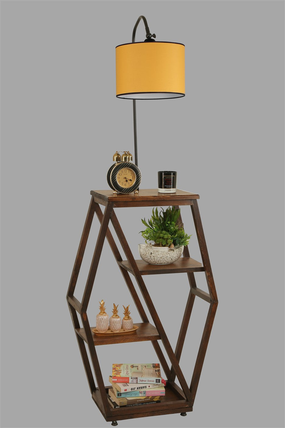 Candeeiro de Pé – 165 cm – Amarelo – Metal e Madeira de Fir