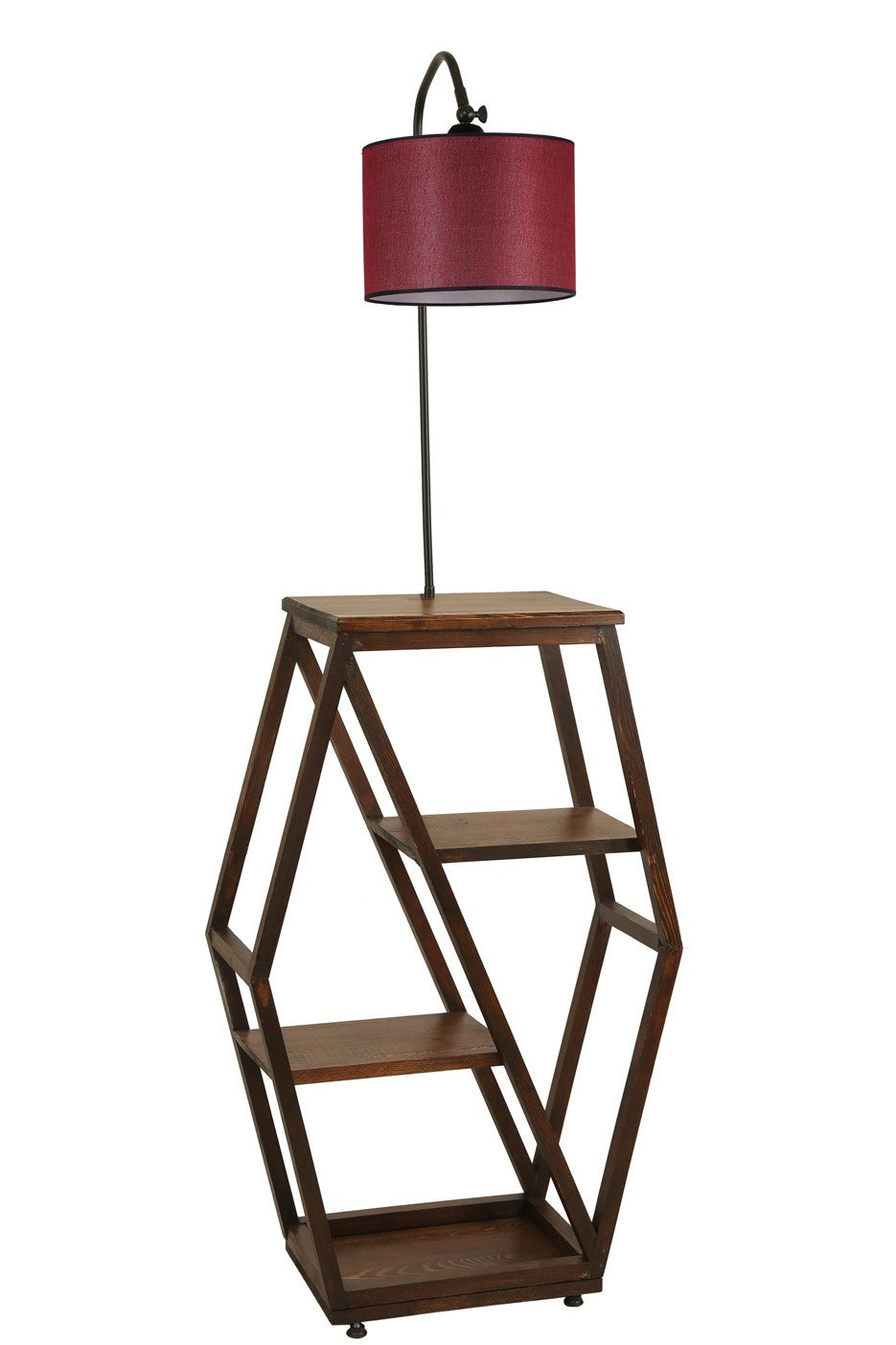 Candeeiro de Pé – 165 cm – Vermelho Carmin – Metal e Madeira de Fir