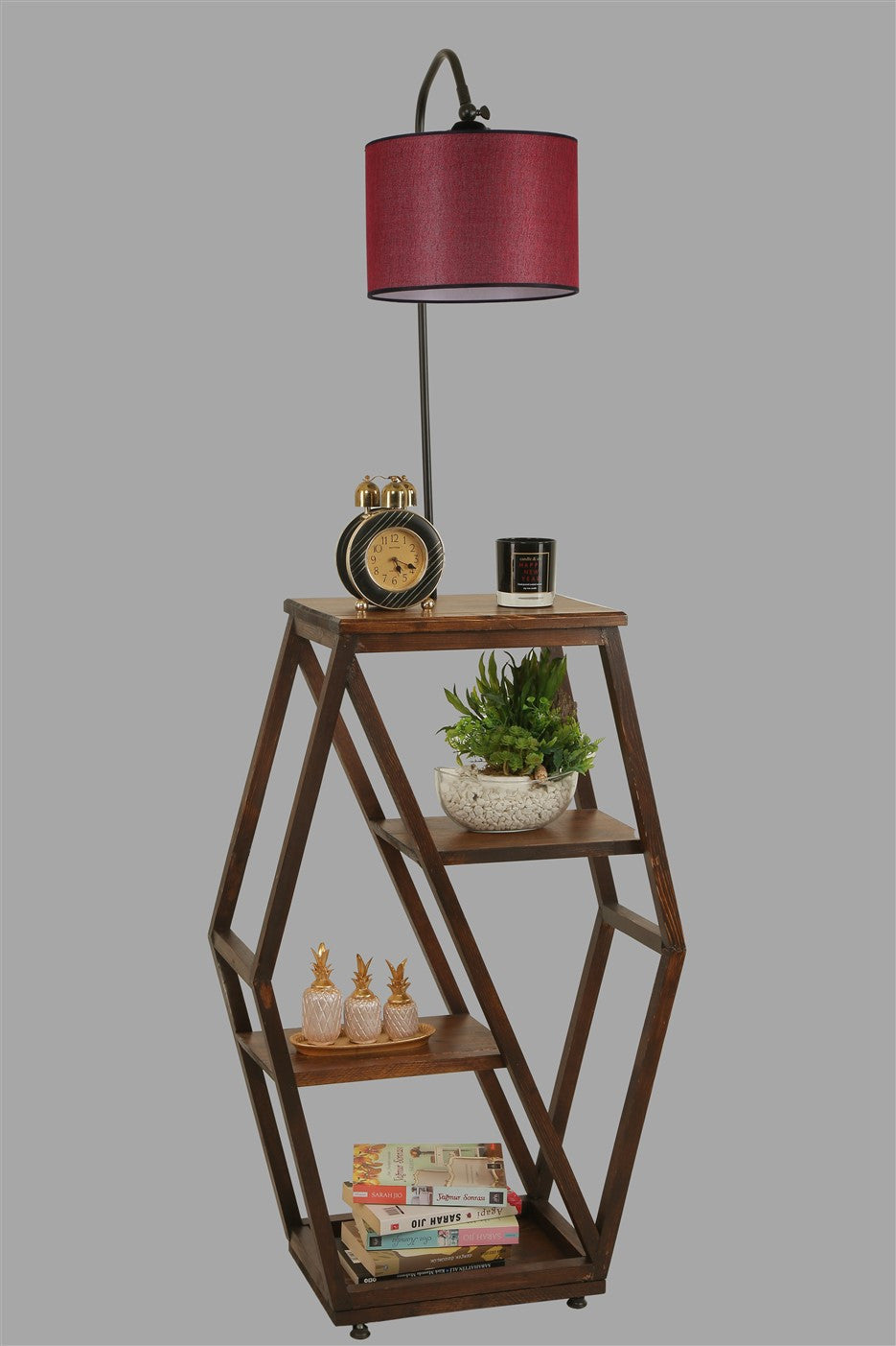 Candeeiro de Pé – 165 cm – Vermelho Carmin – Metal e Madeira de Fir