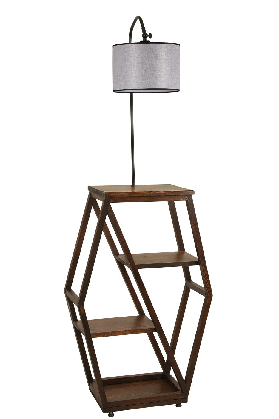 Candeeiro de Pé – 165 cm – Cinza Claro – Metal e Madeira Fir