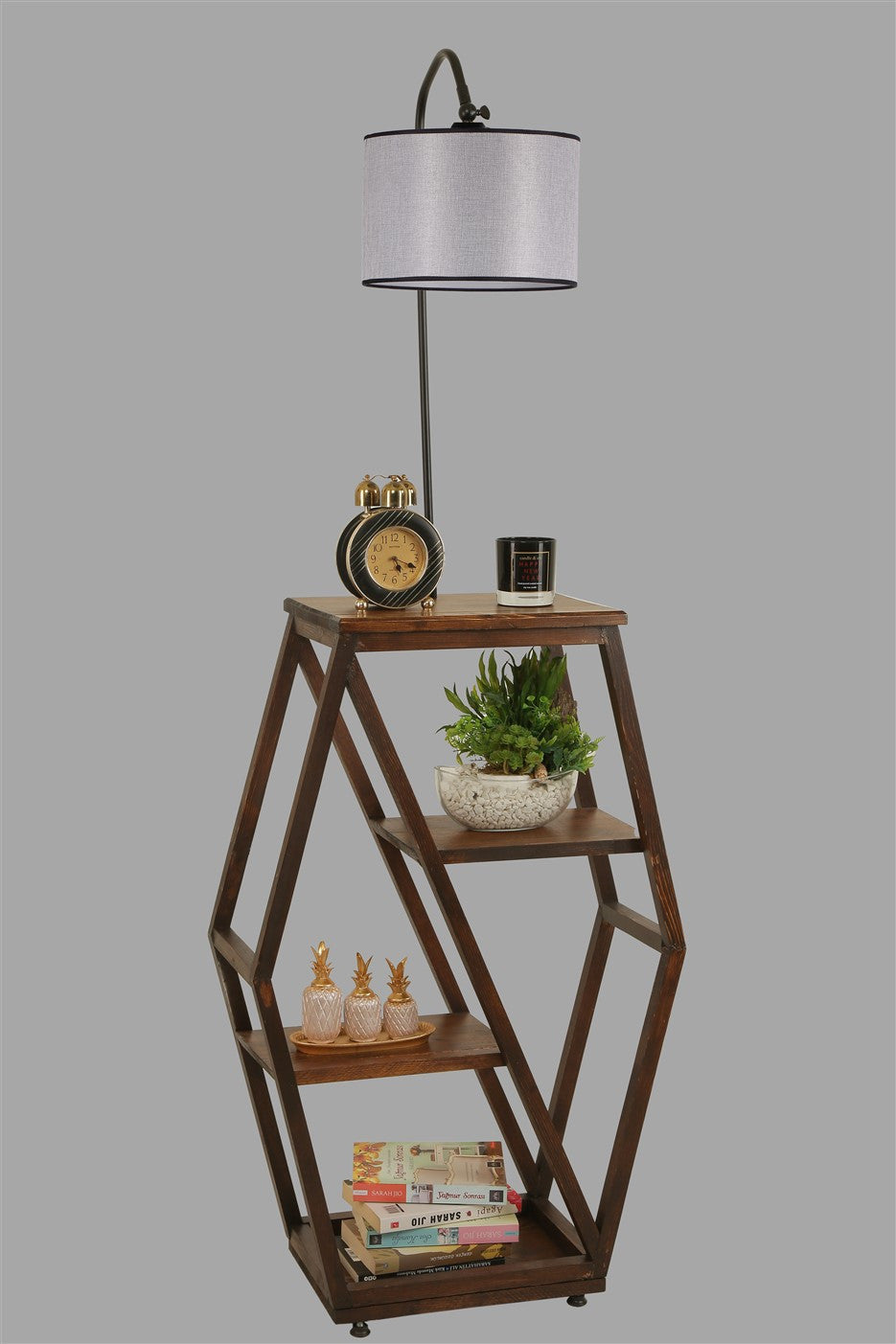 Candeeiro de Pé – 165 cm – Cinza Claro – Metal e Madeira Fir
