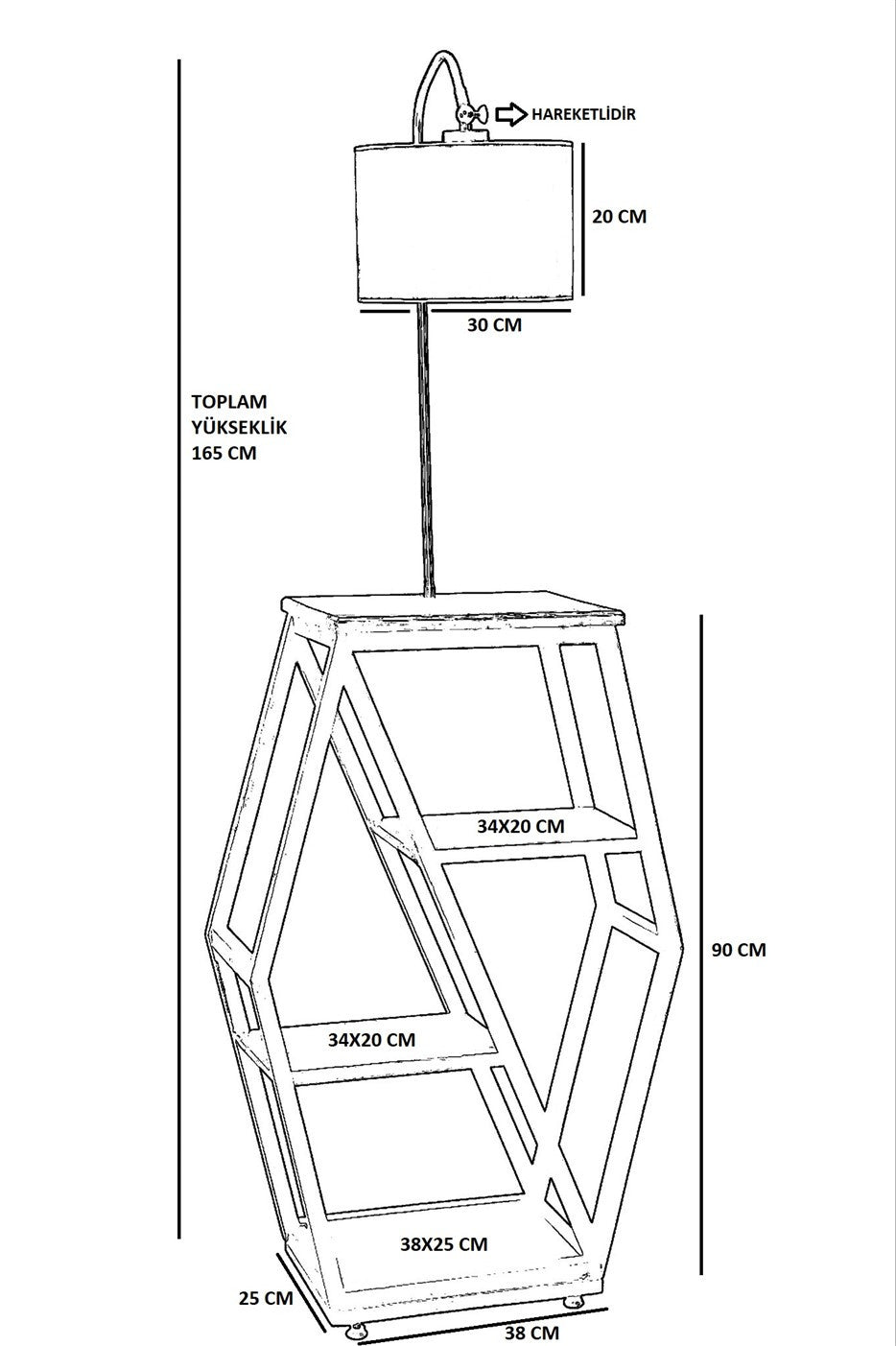 Candeeiro de Pé – 165 cm – Cor noz – Metal e Madeira de Fir