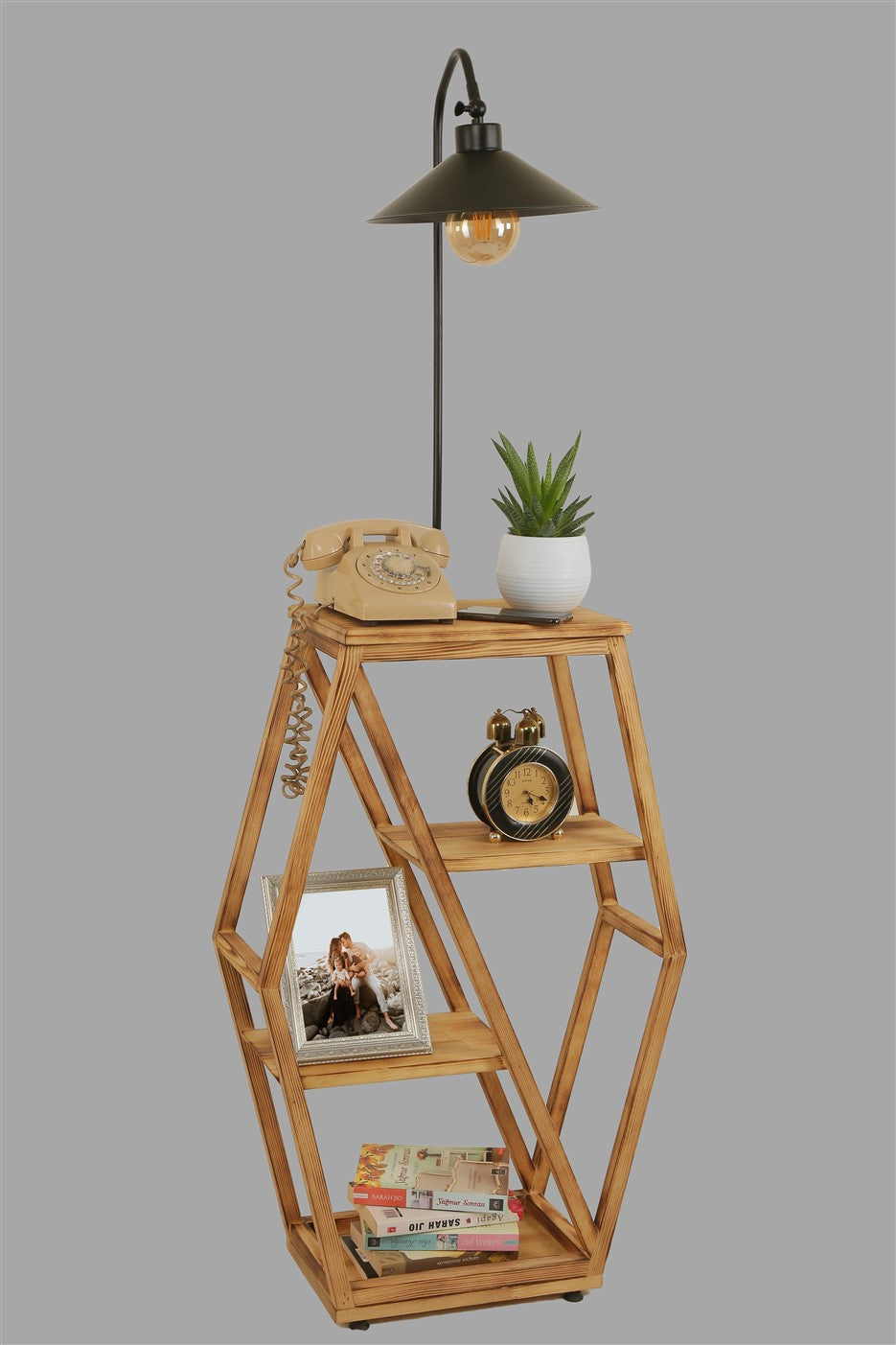 Candeeiro de Pé – 165 cm – Cáqui – Metal e Madeira