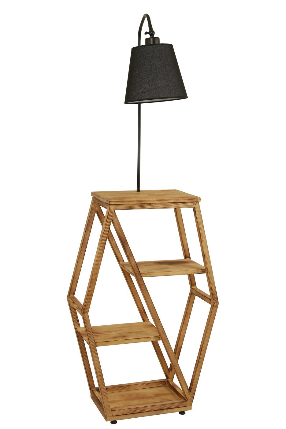 Candeeiro de Pé – 165 cm – Preto – Metal e Madeira de Fir