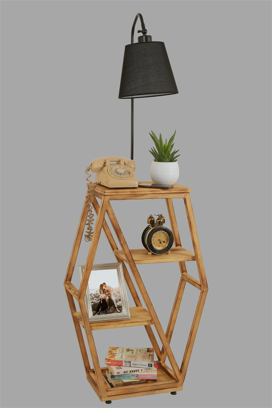 Candeeiro de Pé – 165 cm – Preto – Metal e Madeira de Fir