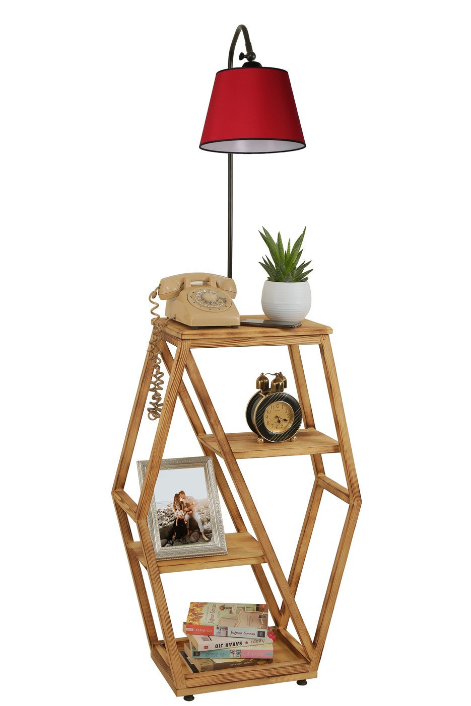 Candeeiro de Pé – 165 cm – Vermelho – Metal e Madeira