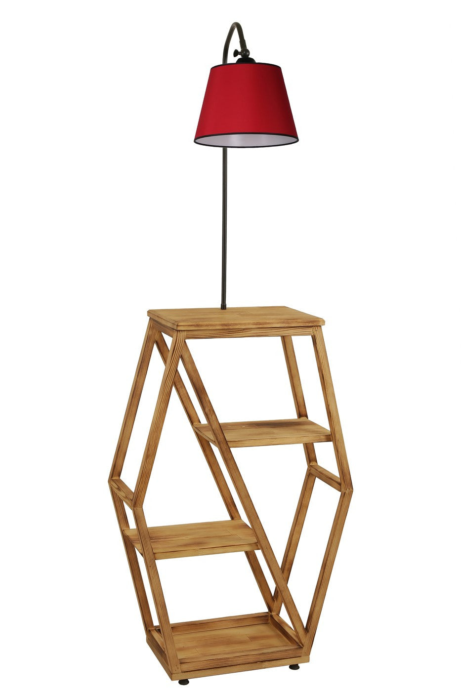 Candeeiro de Pé – 165 cm – Vermelho – Metal e Madeira