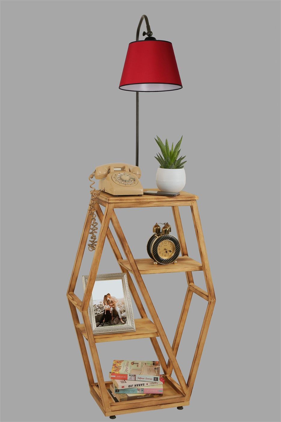 Candeeiro de Pé – 165 cm – Vermelho – Metal e Madeira