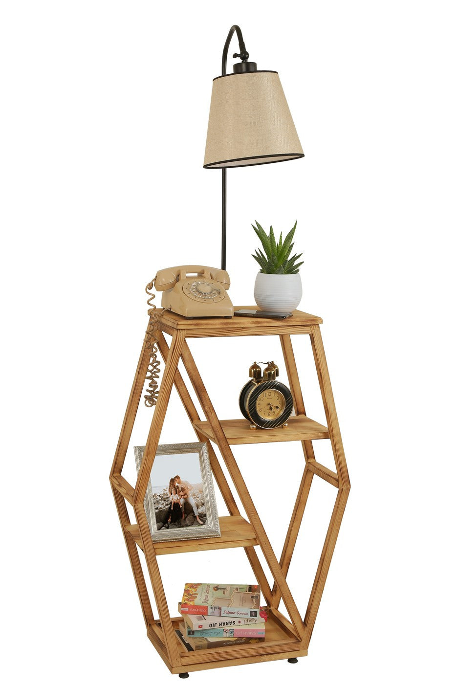 Candeeiro de Pé - 165 cm - Cor vime - Metal e Madeira de fir