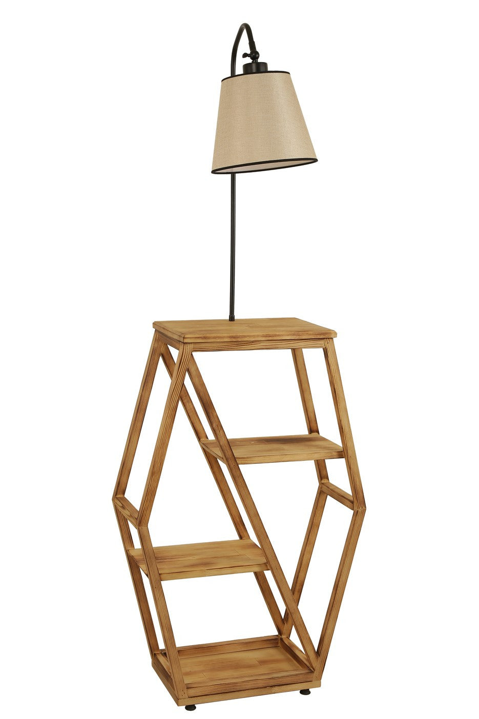 Candeeiro de Pé - 165 cm - Cor vime - Metal e Madeira de fir