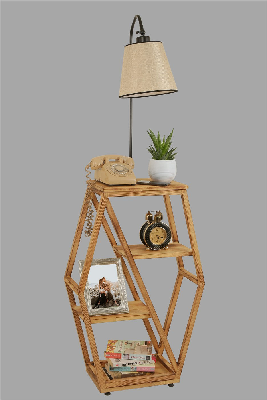 Candeeiro de Pé - 165 cm - Cor vime - Metal e Madeira de fir