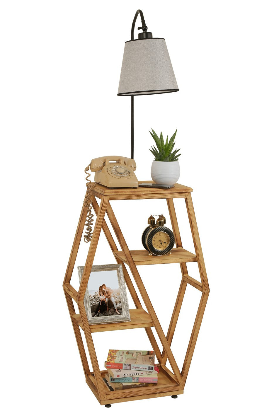 Candeeiro de Pé – 165 cm – Cinza Claro – Metal e Madeira de Fir