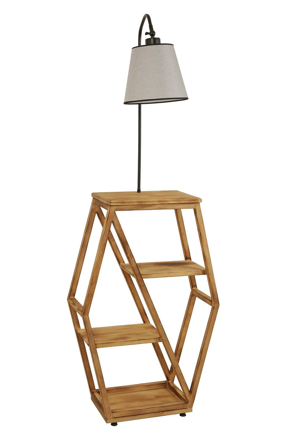 Candeeiro de Pé – 165 cm – Cinza Claro – Metal e Madeira de Fir