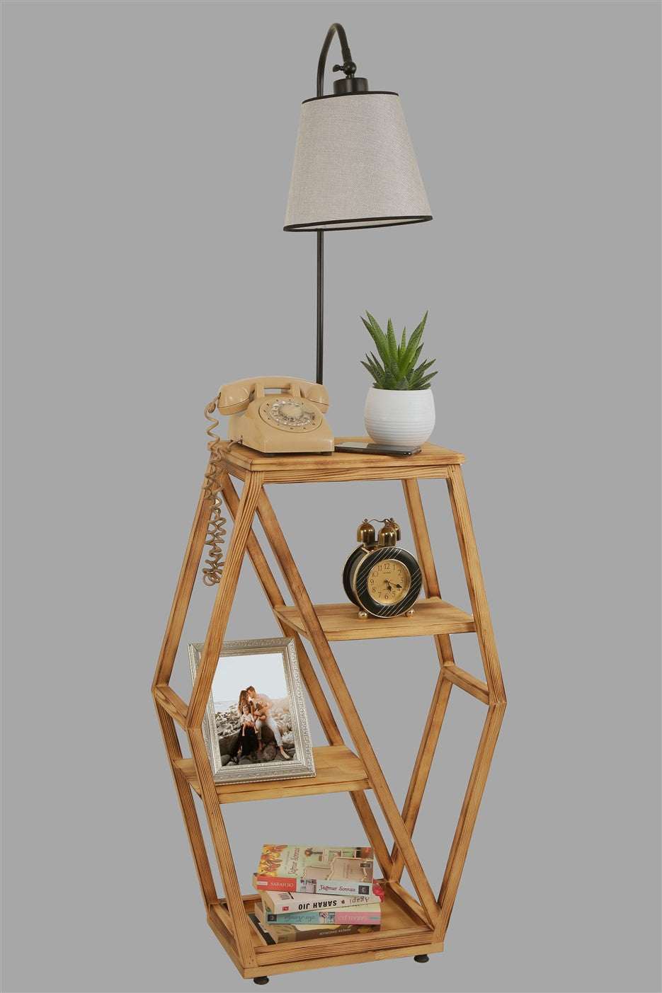 Candeeiro de Pé – 165 cm – Cinza Claro – Metal e Madeira de Fir