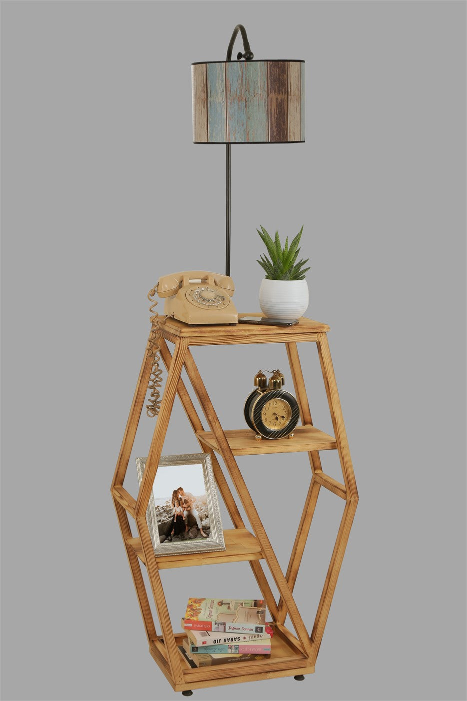 Candeeiro de Pé – 38 x 25 cm – Multicolorido – Metal e Madeira de Fir