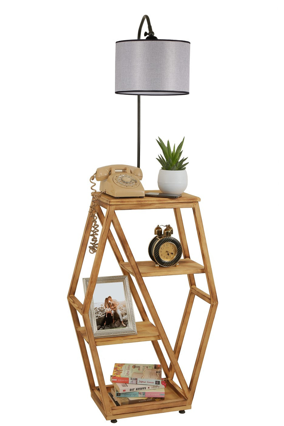 Candeeiro de Pé – 165 cm – Cinza Claro – Metal e Madeira de Fir