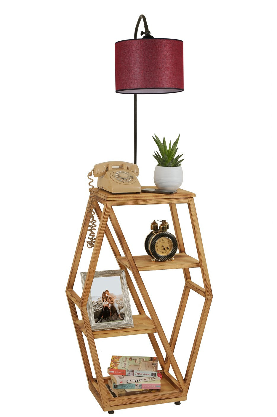 Candeeiro de Pé – 165 cm – Vermelho Carmesim – Metal e Madeira