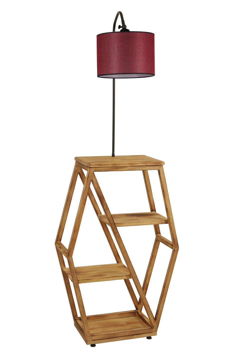 Candeeiro de Pé – 165 cm – Vermelho Carmesim – Metal e Madeira