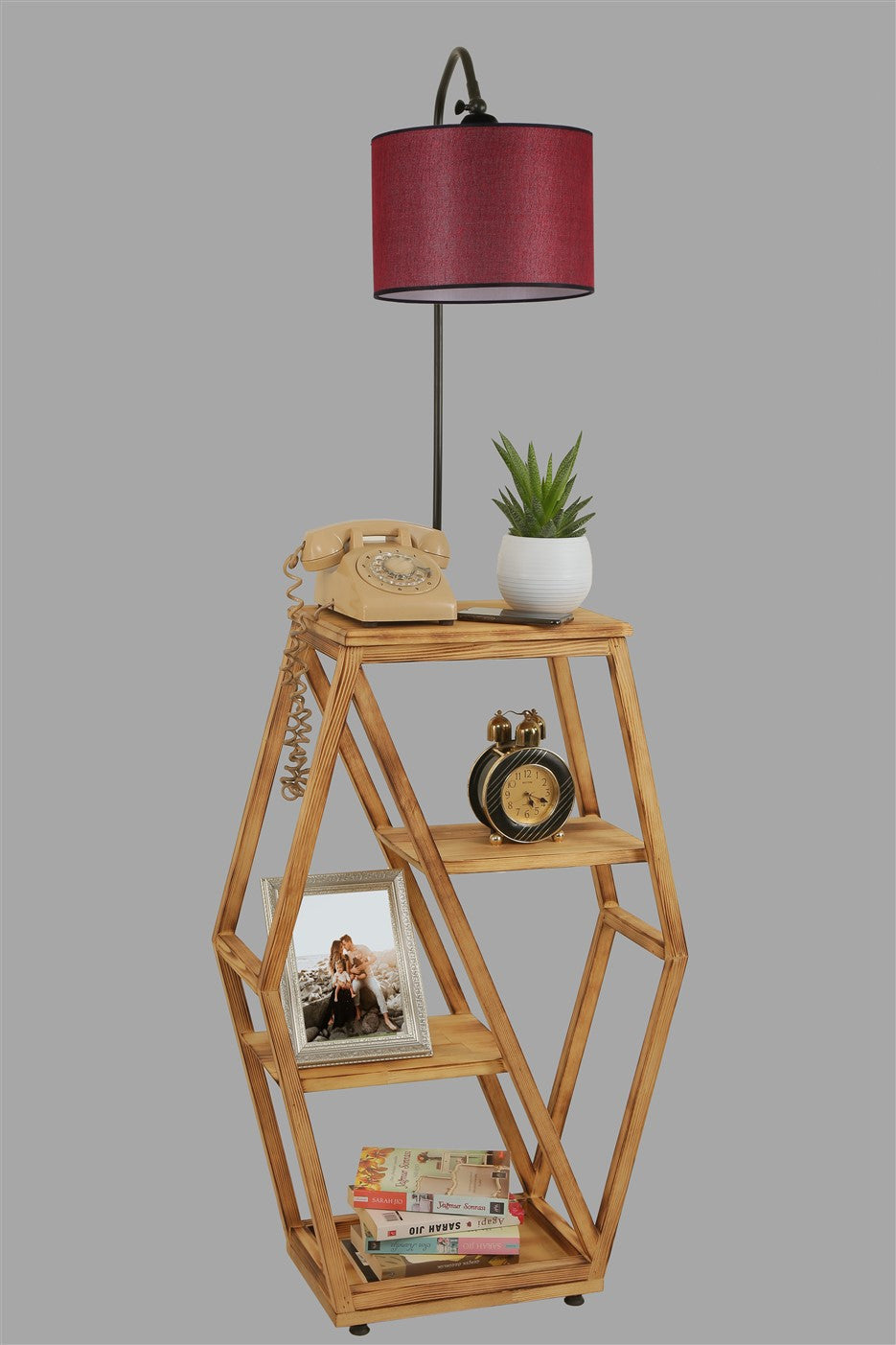 Candeeiro de Pé – 165 cm – Vermelho Carmesim – Metal e Madeira