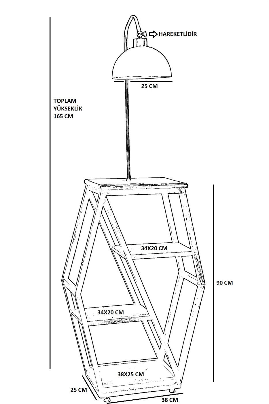 Candeeiro de Pé – 165 cm – Noz – Metal e Madeira de Fir