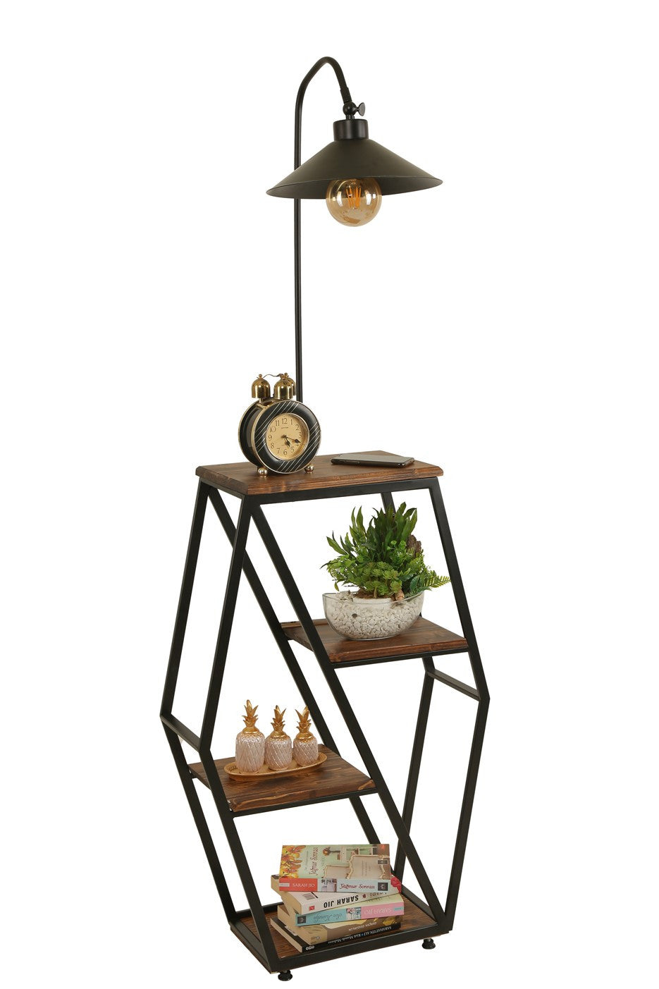 Candeeiro de Pé – 165 cm – Cor de Noz – Metal e Madeira Fir