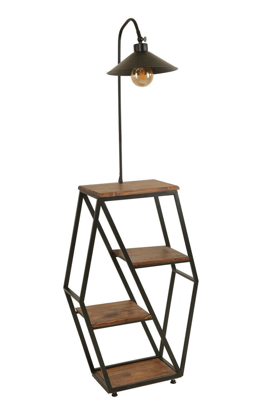 Candeeiro de Pé – 165 cm – Cor de Noz – Metal e Madeira Fir