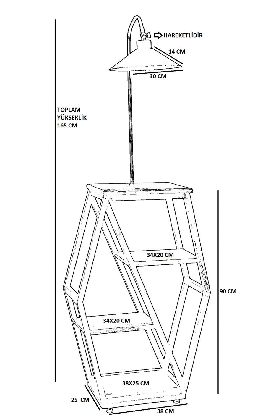 Candeeiro de Pé – 165 cm – Cor de Noz – Metal e Madeira Fir