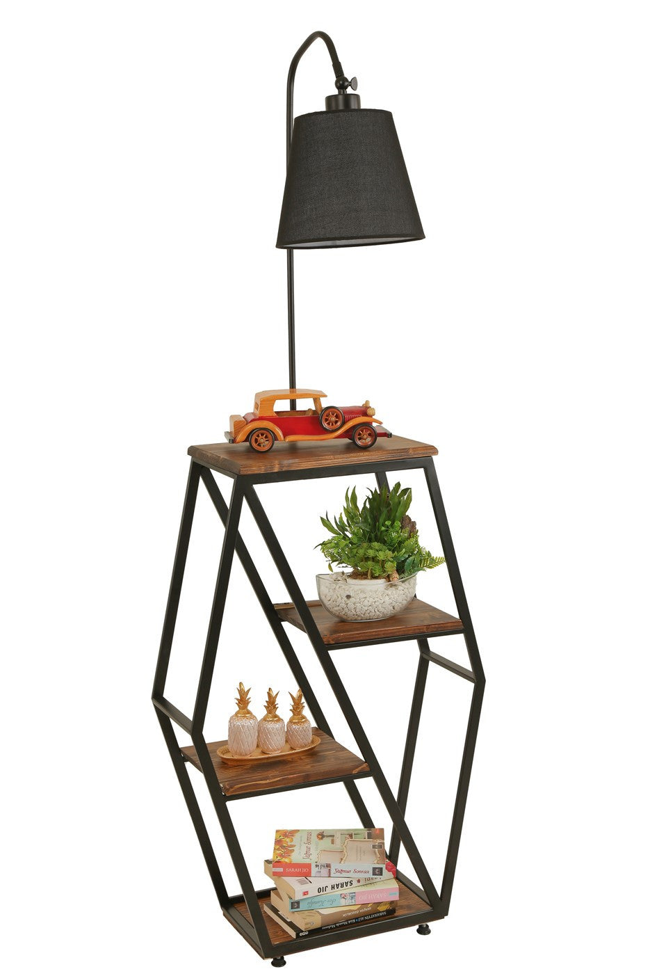 Candeeiro de Pé – 165 cm – Preto – Metal e Madeira