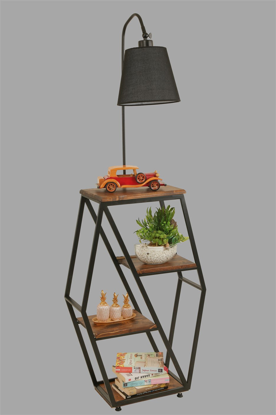 Candeeiro de Pé – 165 cm – Preto – Metal e Madeira