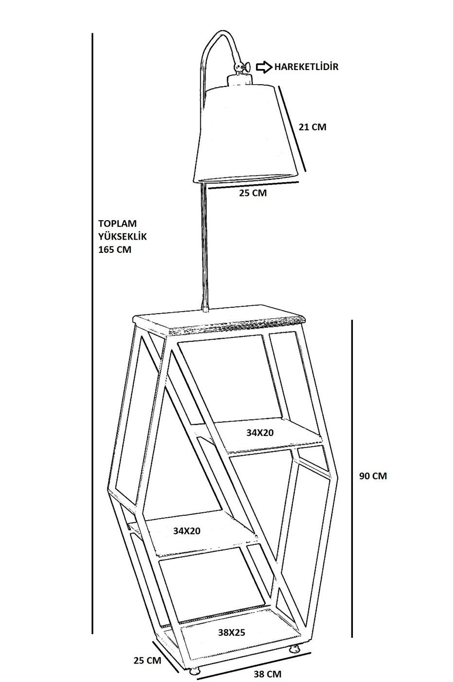 Candeeiro de Pé – 165 cm – Preto – Metal e Madeira
