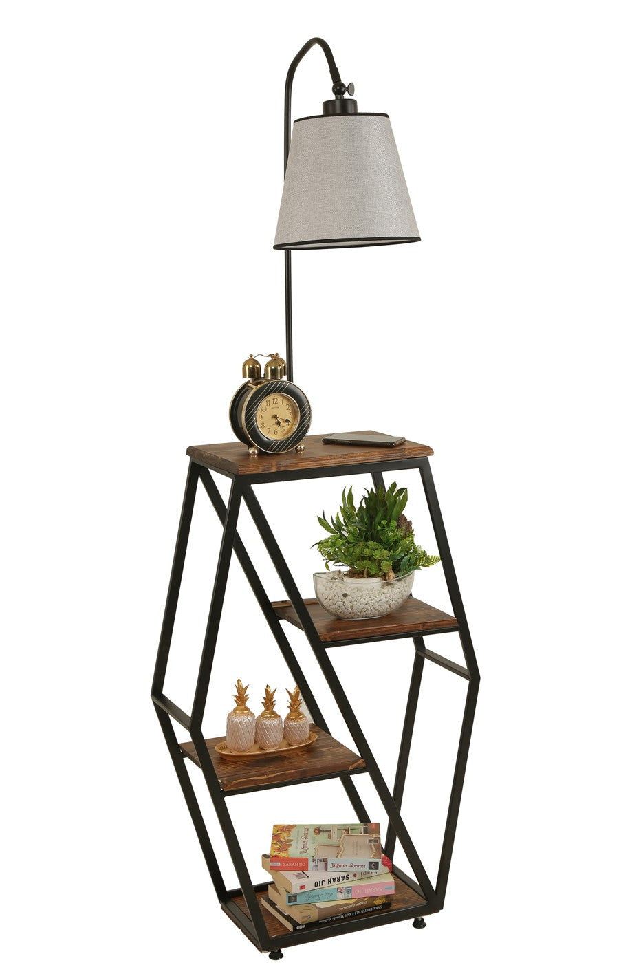 Candeeiro de Pé – 165 cm – Cinza claro – Metal e madeira