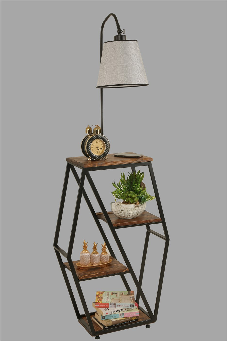 Candeeiro de Pé – 165 cm – Cinza claro – Metal e madeira