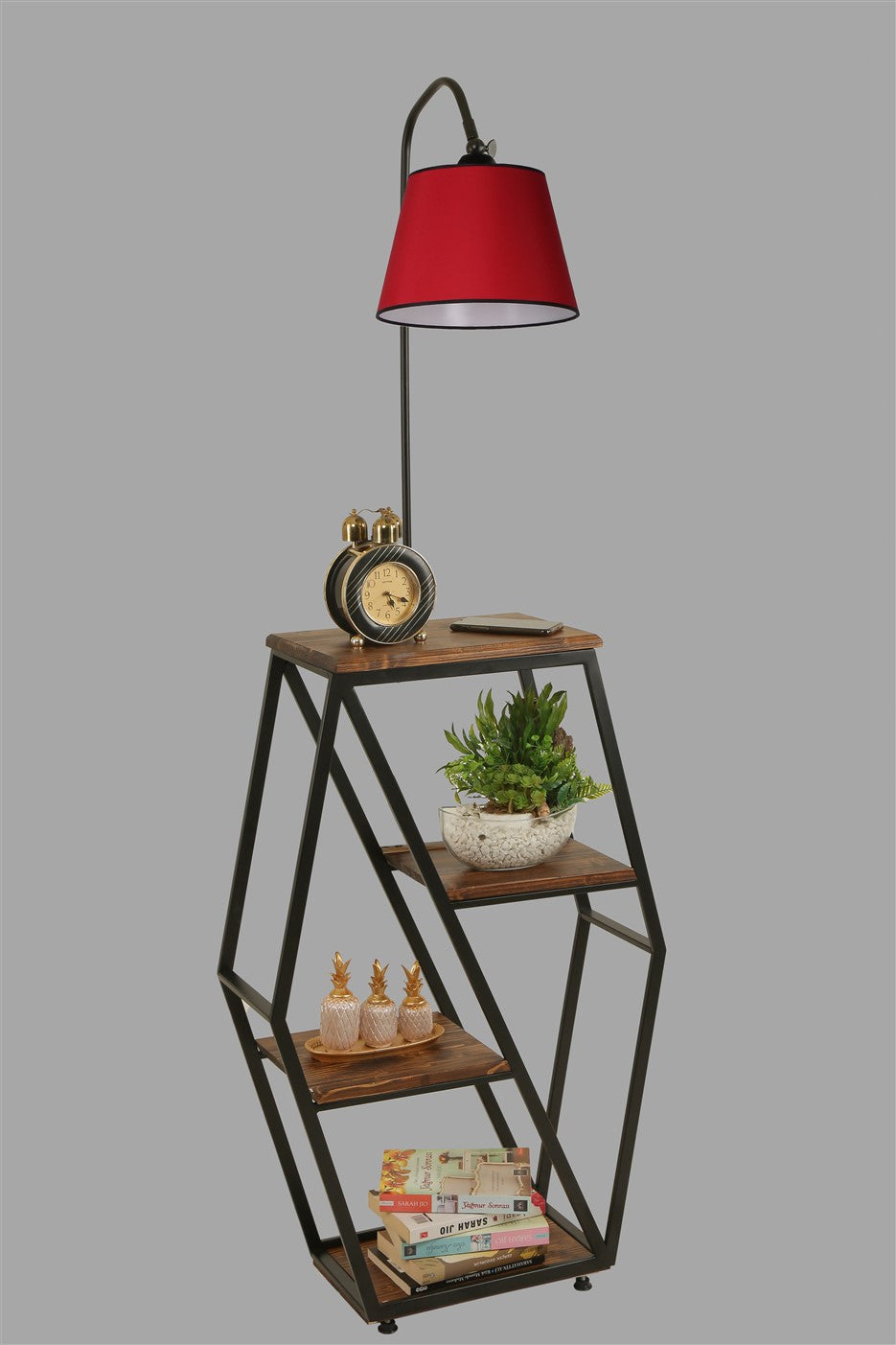 Candeeiro de Pé – 165 cm – Vermelho – Metal e Madeira