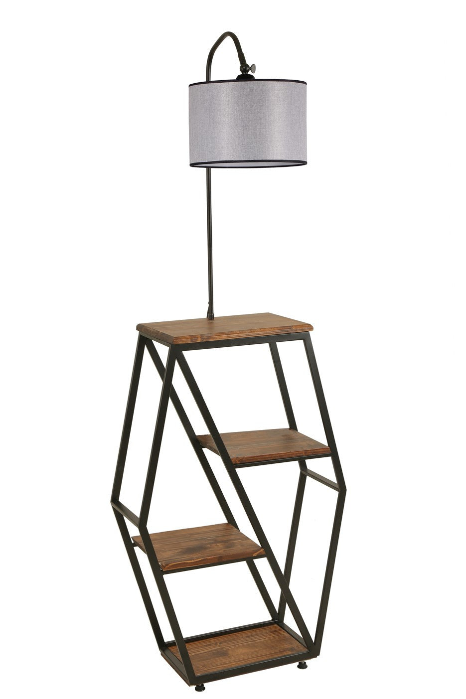 Candeeiro de Pé – 165 cm – Cinza Claro – Metal com suporte de madeira de fir