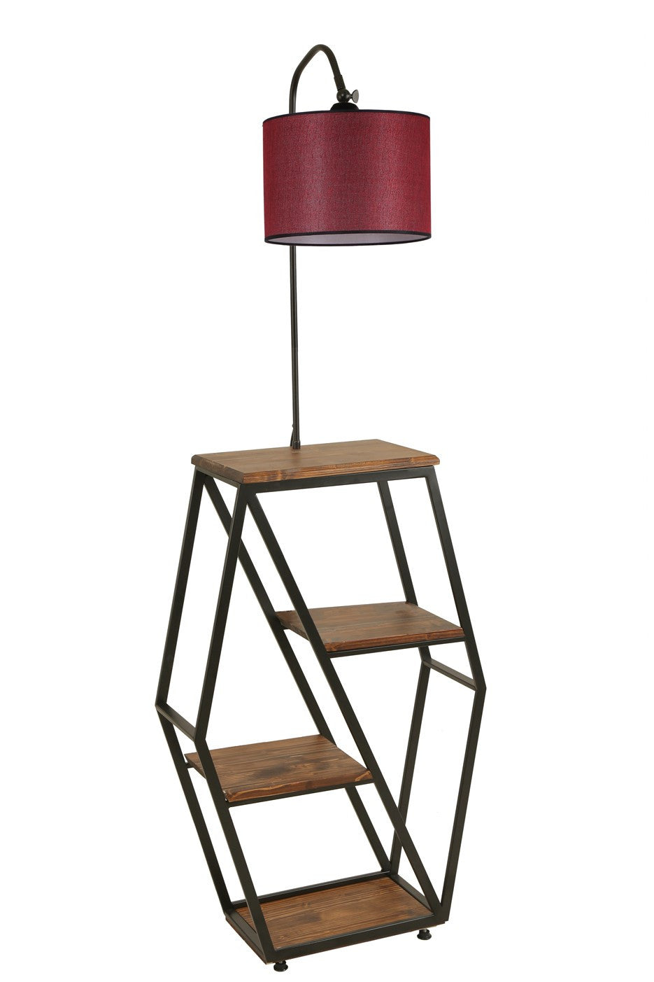 Candeeiro de Pé – 165 cm – Vermelho Carmim – Metal e madeira