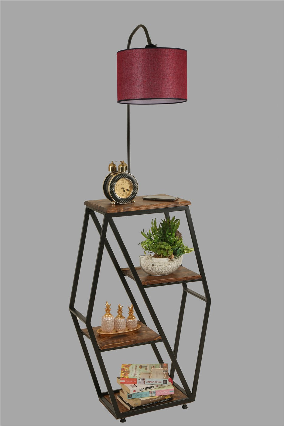 Candeeiro de Pé – 165 cm – Vermelho Carmim – Metal e madeira