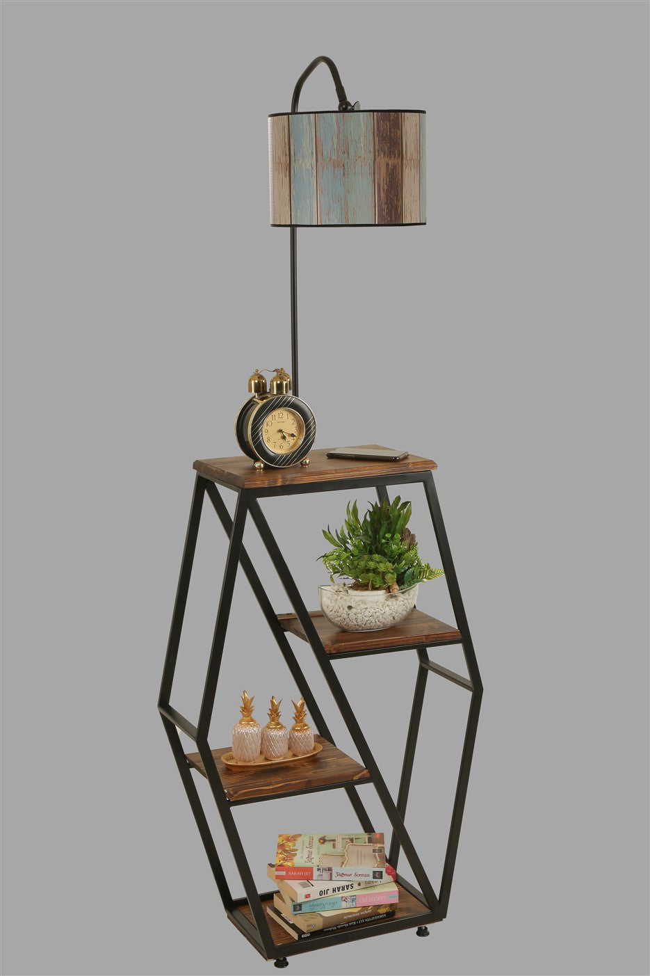 Candeeiro de Pé – 165 cm – Multicolorido – Metal e Madeira
