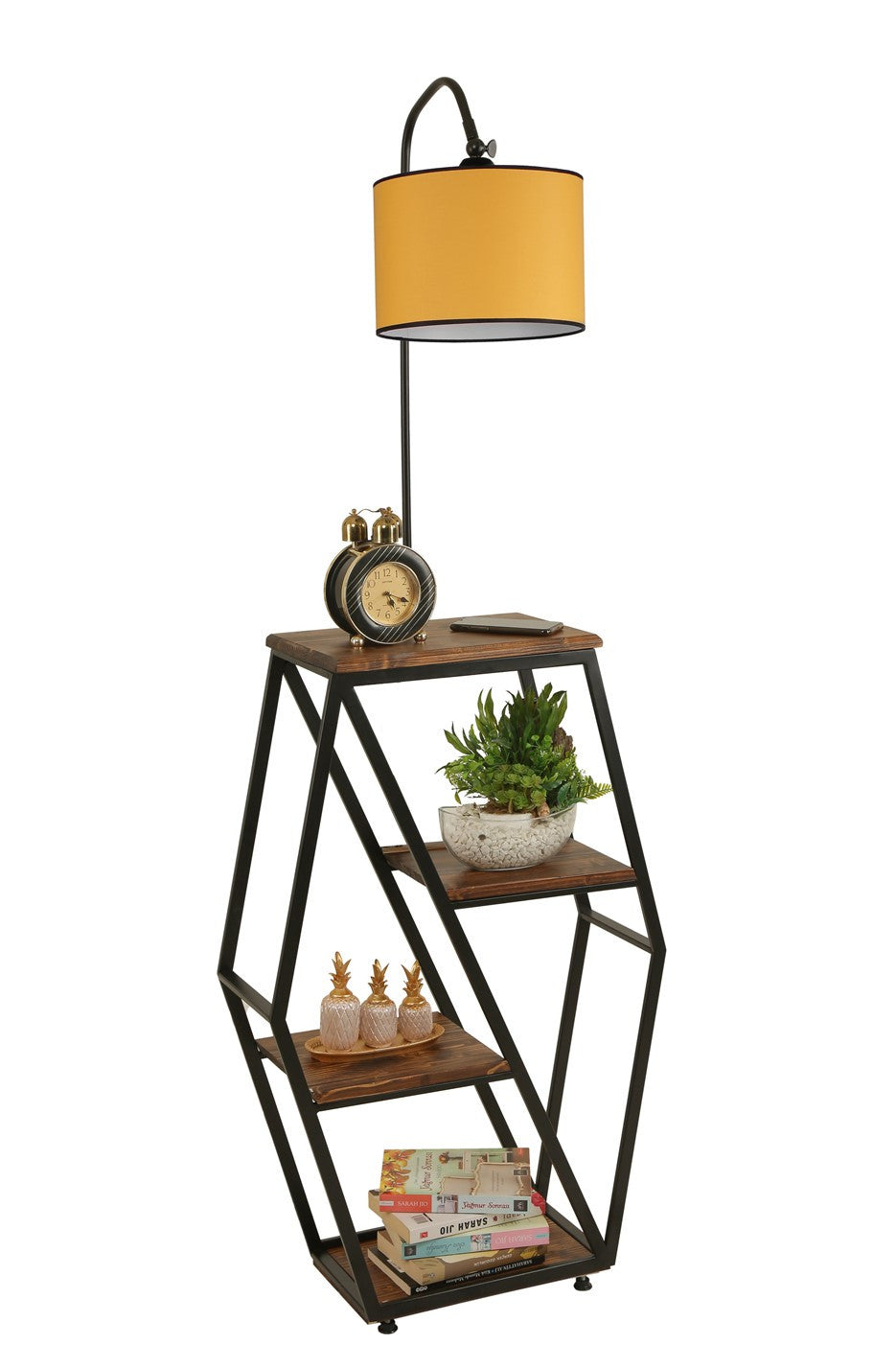 Candeeiro de Pé – 165 cm – Amarelo – Metálico e madeira de fir