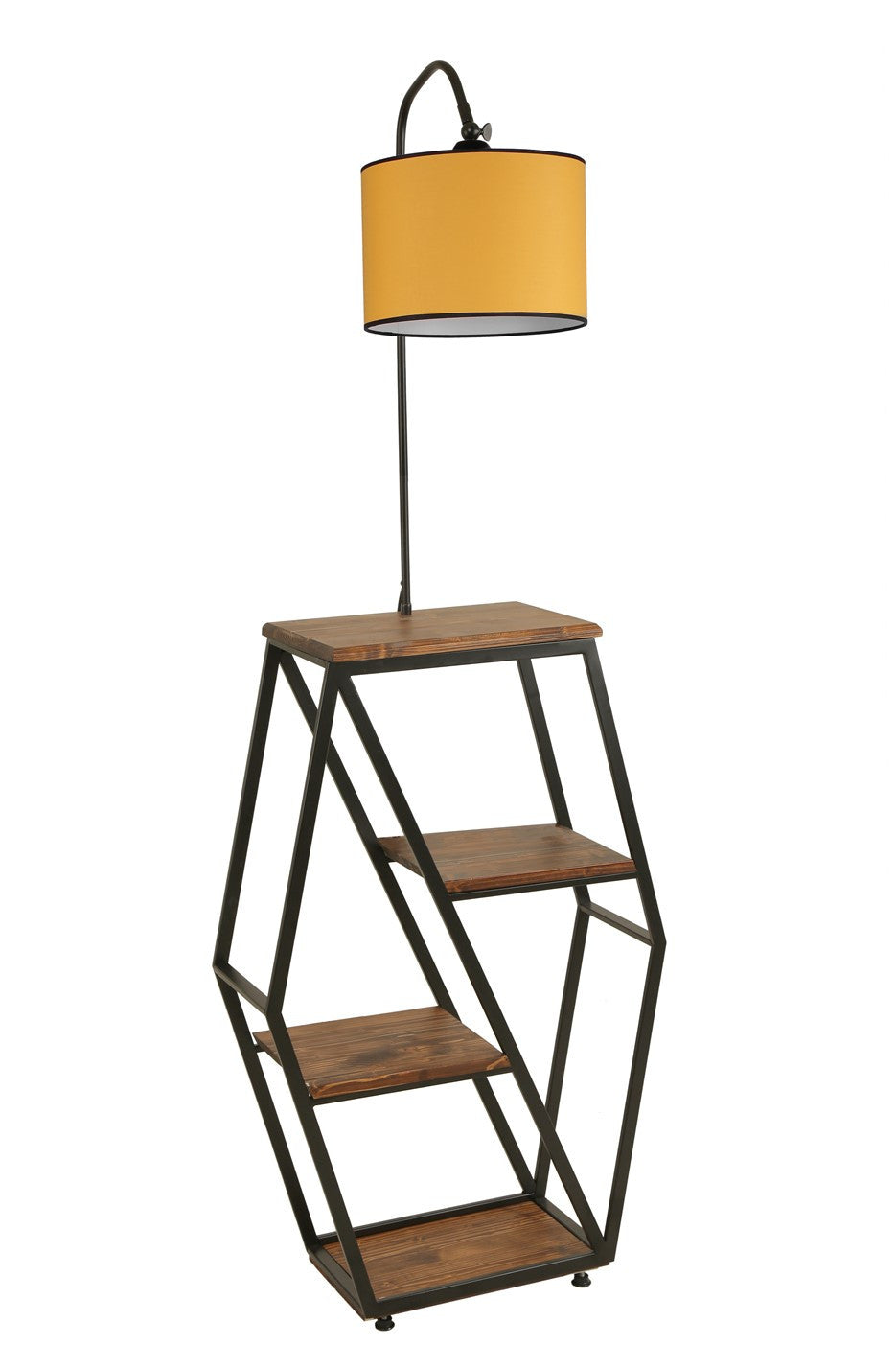 Candeeiro de Pé – 165 cm – Amarelo – Metálico e madeira de fir