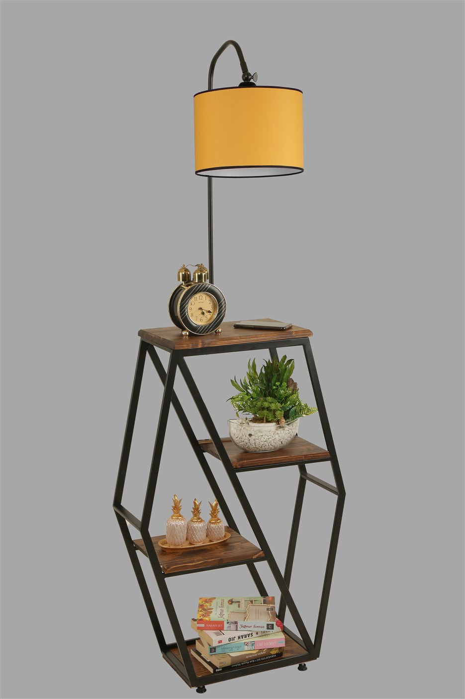 Candeeiro de Pé – 165 cm – Amarelo – Metálico e madeira de fir