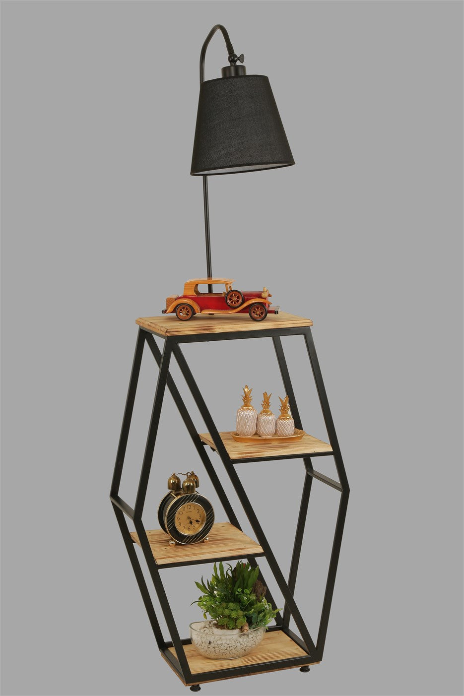 Candeeiro de Pé – 165 cm – Preto – Metal e madeira de fir
