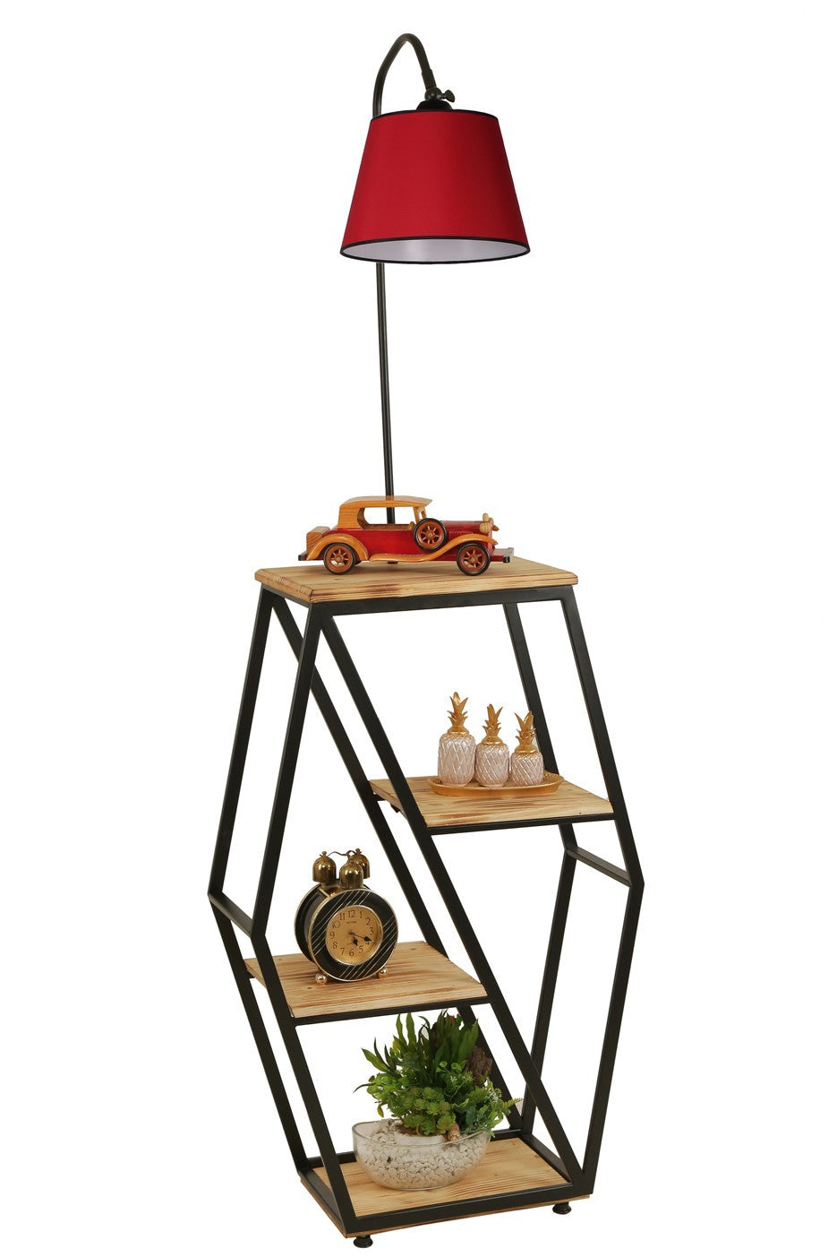 Candeeiro de Pé – 165 cm – Vermelho – Metal e Madeira