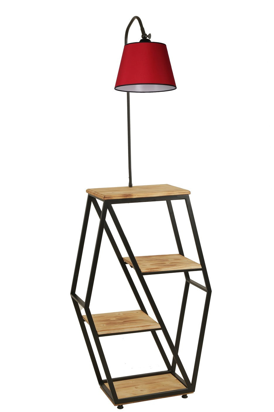 Candeeiro de Pé – 165 cm – Vermelho – Metal e Madeira