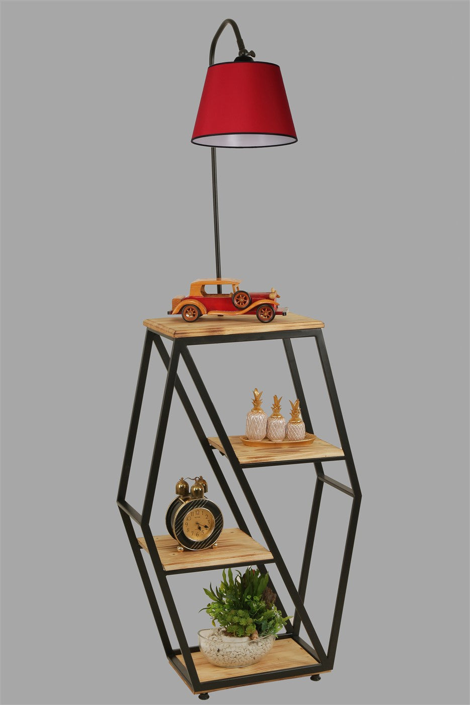 Candeeiro de Pé – 165 cm – Vermelho – Metal e Madeira