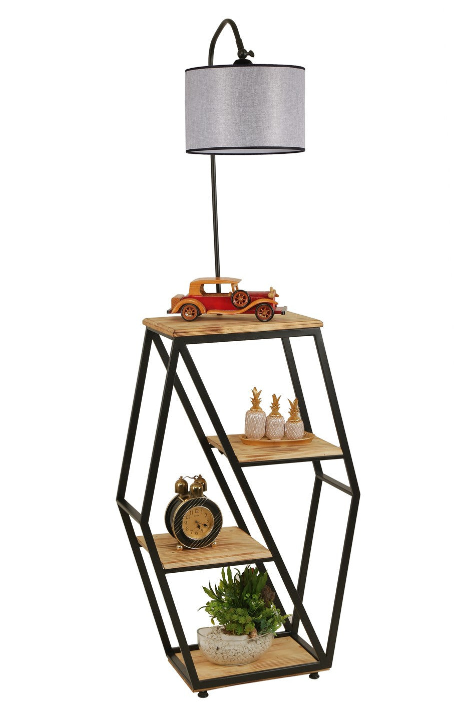 Candeeiro de Pé – 38 x 25 cm – Cinza Claro – Metal e Madeira