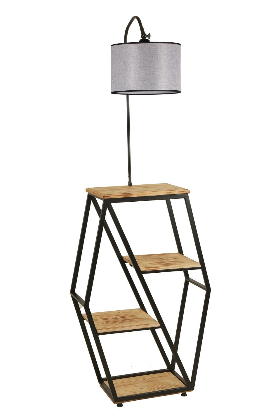 Candeeiro de Pé – 38 x 25 cm – Cinza Claro – Metal e Madeira