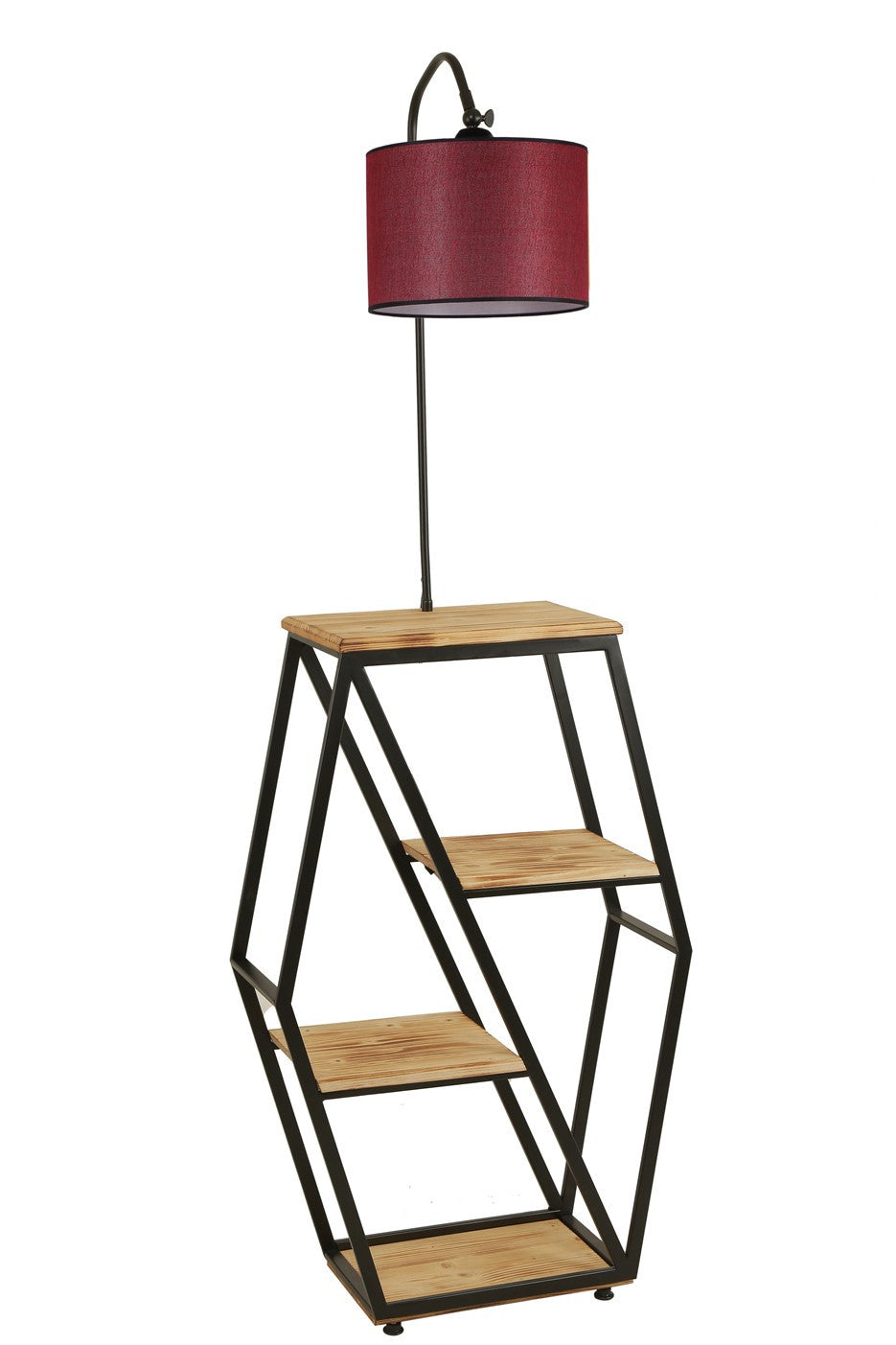 Candeeiro de Pé – 165 cm – Vermelho Carmim – Metal e Madeira de Fir