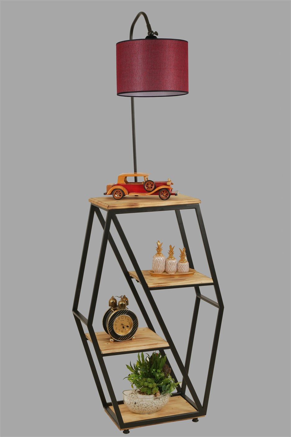 Candeeiro de Pé – 165 cm – Vermelho Carmim – Metal e Madeira de Fir