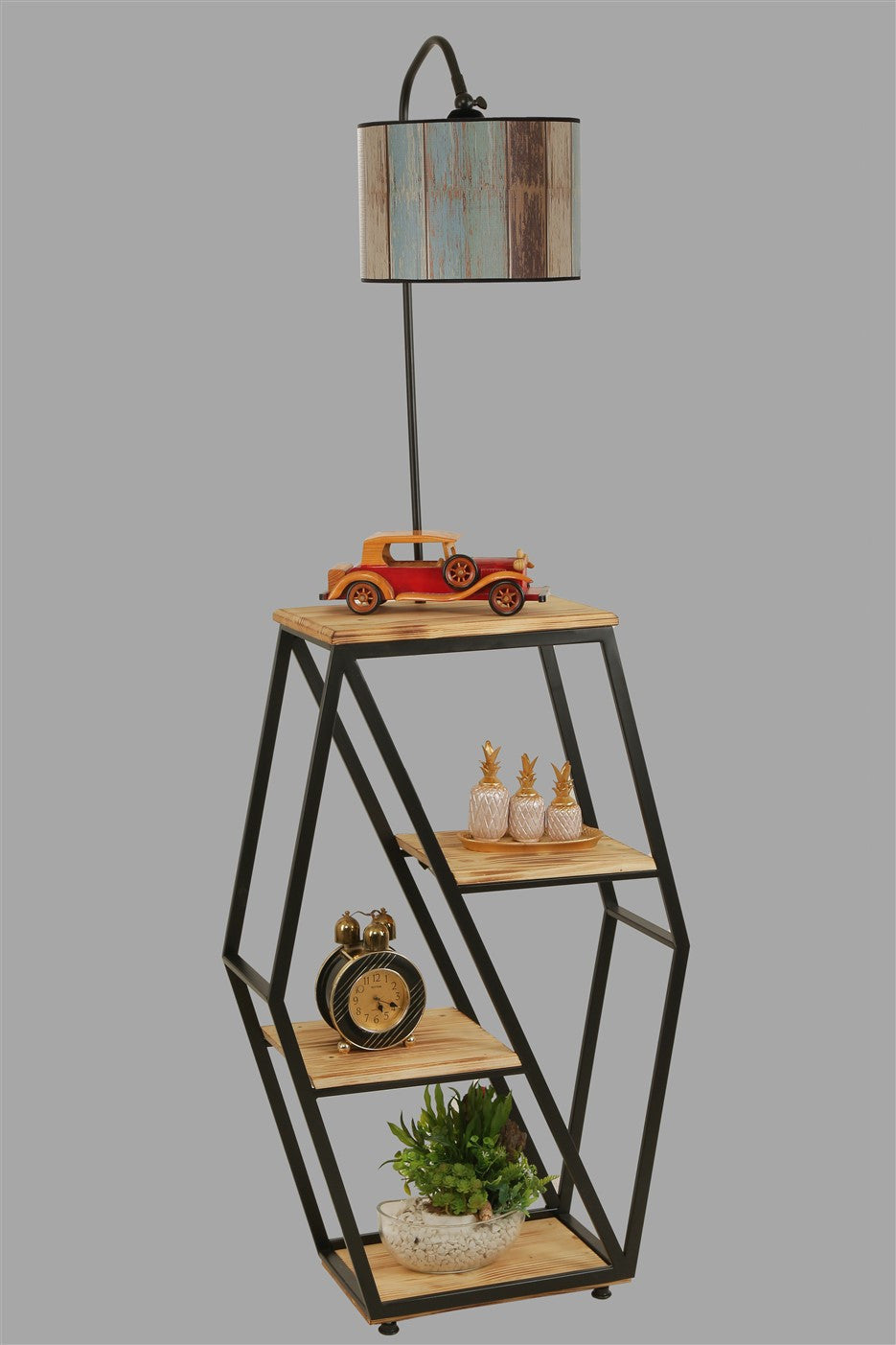 Candeeiro de Pé – 165 cm – Multicolorido – Metal e Madeira